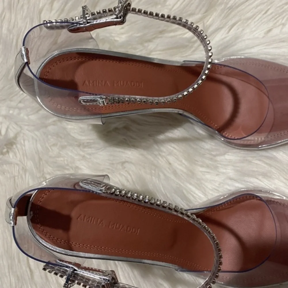 Amina Muaddi Ursina crystal embellished‎ transparent pump size 38EU